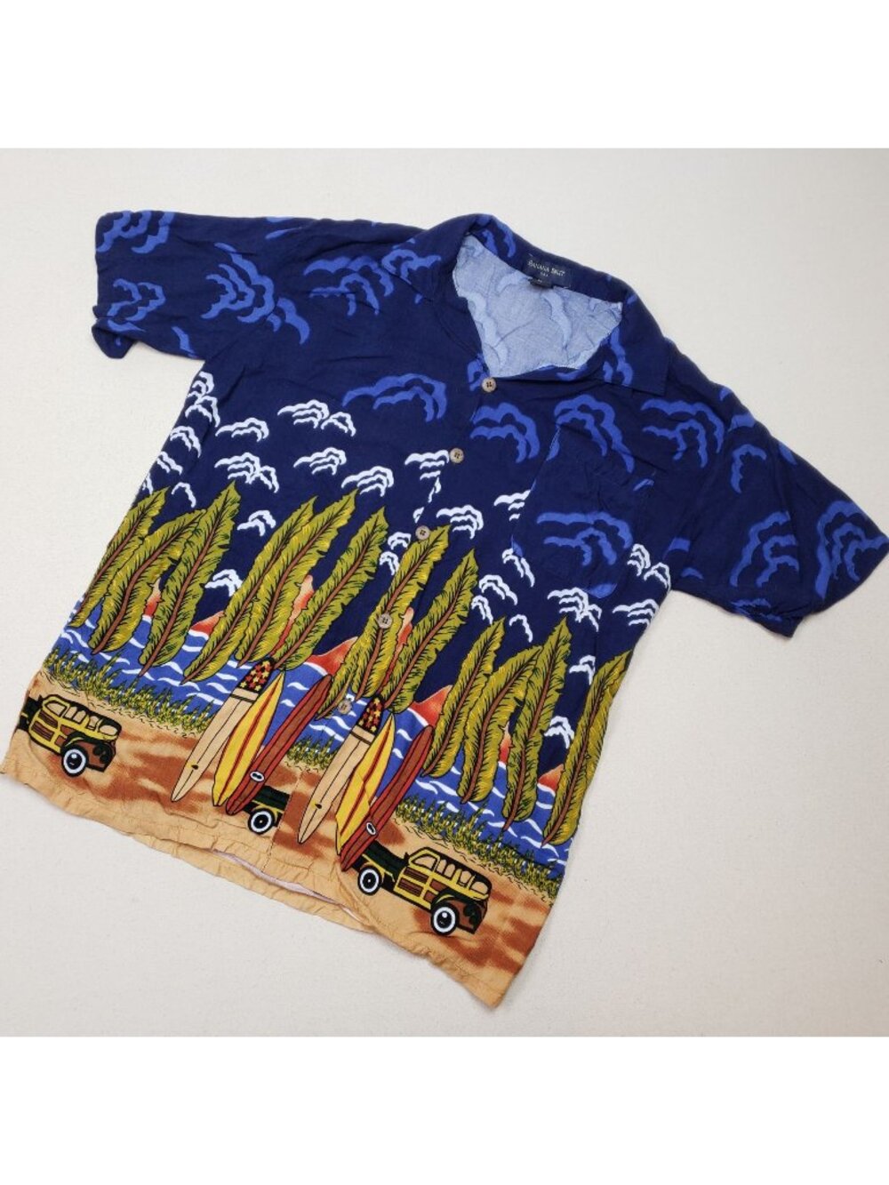 Banana Split Mens Short Sleeve Hawaiian Shirt Woody Surf Boards Beach Blu/Brn XL